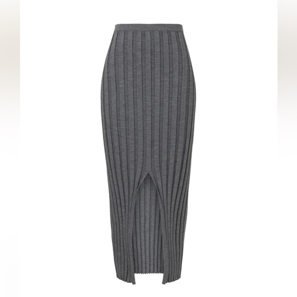 Theory Wool Evian Wide Rib Midi Skirt preppy Old money quiet luxury front slit M - Picture 1 of 10